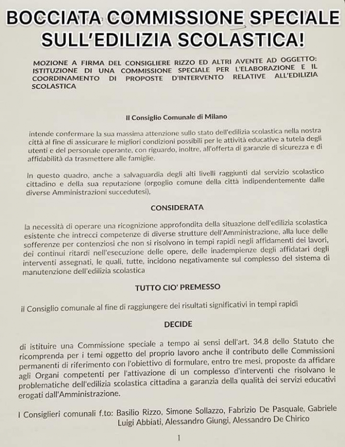 Mozione Commissione Speciale Edilizia Scolastica